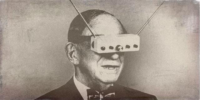 Pioneering sci-fi editor Hugo Gernsback sporting wearable television goggles (LIFE, 1963)